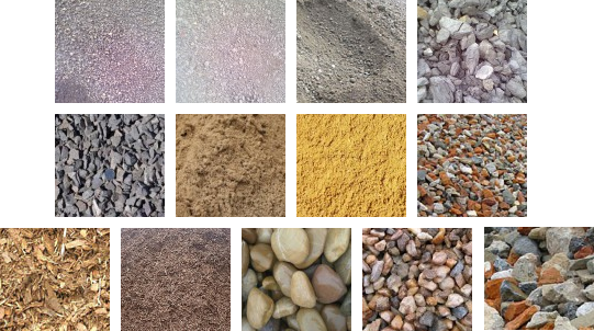 písky, štěrky, kačírky, kůra